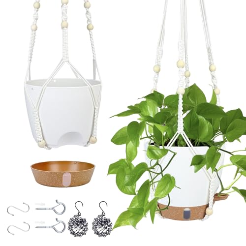 Hanging Planter for Indoor Plants 8 Inch, 2 Pack, Self Watering - color: White, size: 8 inch
