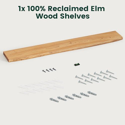 72in Live Edge Solid Elm Floating Shelves, Natural, Set of 1 - color: Natural Color, size: Live Edge 72 inch, 1Pack
