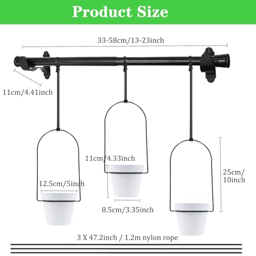 Hanging Planters for Indoor Plants Plant Hanger, Adjustable Hanging Window Planter Hanging Wall Planter for Garden, 23in Plant Shelves Metal Holder Rod with Pots (Black)
