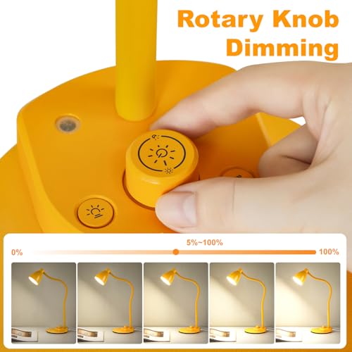 BOHON LED Desk Lamp with USB Charging Port 3 Color Modes Fully Dim, Yellow - color: Bright Yellow