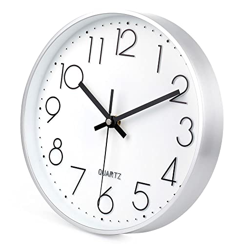 jomparis 10 Inch Silver Wall Clock Battery Operated Silent & Non-Ticking Wall Clock for Home Office Bathroom - color: 1 Pack - Silver, size: 10 Inch