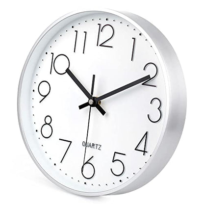 jomparis 10 Inch Silver Wall Clock Battery Operated Silent & Non-Ticking Wall Clock for Home Office Bathroom - color: 1 Pack - Silver, size: 10 Inch