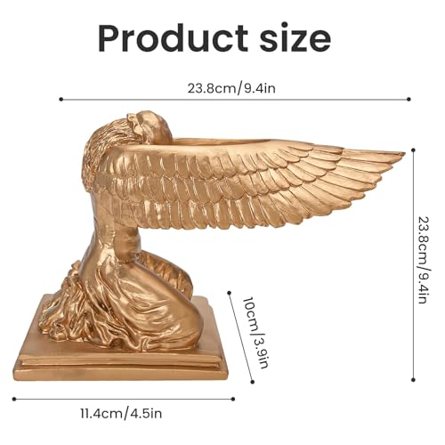 Kneeling Ark Angel Statue 2Pcs Angel Decorative Resin Figurine Praying Wings Desktop Sculpture for Indoor Movie Props 9.4inch Gold