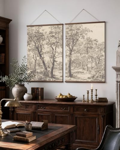 InSimSea Extra Large 2 Pcs Framed Wall Art, Woodland Sketch, 36x48 Inch - color: Woodland Sheep Pasture