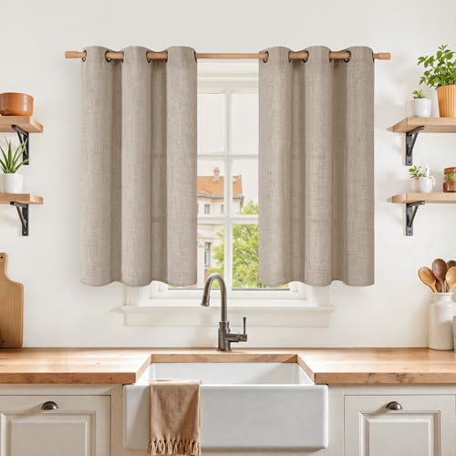 YoungsTex Burlap Linen Curtains 40 lnch Length for Kitchen Window - color: Dark Oatmeal, size: 42"W x 40"L (Pack of 2)