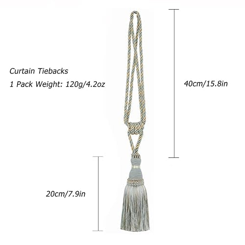 BEL AVENIR 2 Pack Curtain Tiebacks Tassel Drapery Tie-Backs Rope Holdbacks - color: Blue, size: 2 Pack