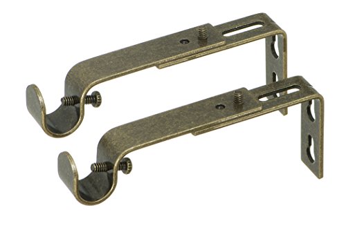 Ivilon Adjustable Brackets for Curtain Rods - for 1/2 or 5/8 Inch Rods. Set of 2 - Antique Brass - color: Antique Brass, size: Adjustable - 1/2" or 5/8" Rods
