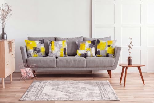 Yellow Grey Abstract Throw Pillow Covers 18x18 Set of 4 - color: Yellow and Grey, size: 18" x 18" (Pack of 4)