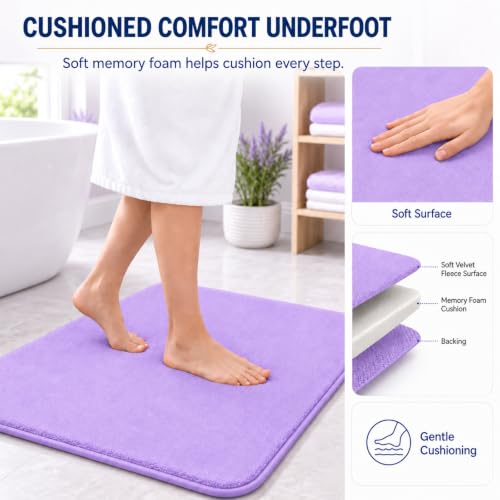 RUN HELIX Bathroom Rugs Sets 3 Piece, Soft Absorbent Memory Foam Bath Mats Set, Dry Fast Bath Mat, Machine Washable Bath Rug Set for Bathroom （Lilac） - color: Lilac