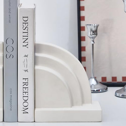 Concrete Bookends for Heavy Books - Heavy Duty 2-Piece Set for Shelves, Decorative Book Ends for Home Office Library, Non-Slip Base