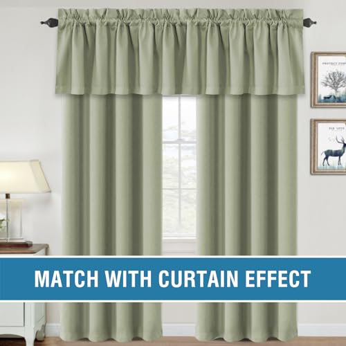 H.VERSAILTEX 100% Blackout Curtain Valances for Kitchen Windows/Bathroom/Living Room/Bedroom Thermal Insulated Rod Pocket Valances for Windows, 2 Pack, 52" x 18", Light Sage - color: Light Sage
