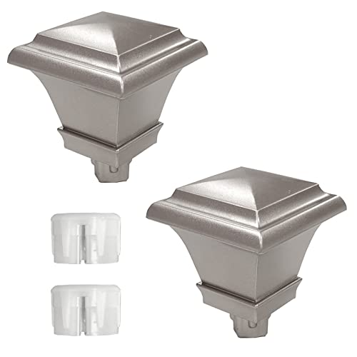 Finials for Curtain Rods, 2 Pcs Plastic Curtain Rod Finials for 1 and 7/8 Inch Diameter Rod,Drapery Rod Finials of Square Design (Silver)