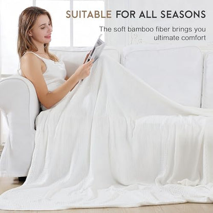 AmyHomie Cooling Waffle Blanket Queen Size, 100% Rayon Derived from Bamboo - color: White, size: Queen (90"x90")