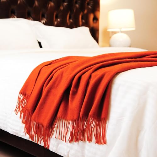 CUDDLE DREAMS Premium Cashmere Throw Blanket with Fringe (Persimmon) - color: Persimmon