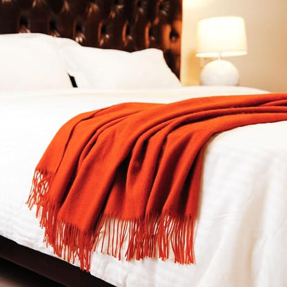 CUDDLE DREAMS Premium Cashmere Throw Blanket with Fringe (Persimmon) - color: Persimmon