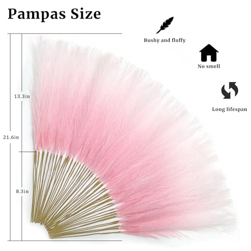 TORONTOKYO 50Pcs 21.6'' Pink Pampas Grass, Faux Pampas Grass Vase Filler - color: Pink, size: 21.6inch-50Pcs