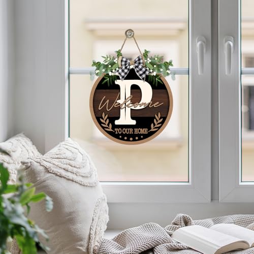 Monogram Letter P Front Door Sign, Welcome to Our Home Family Last - color: P