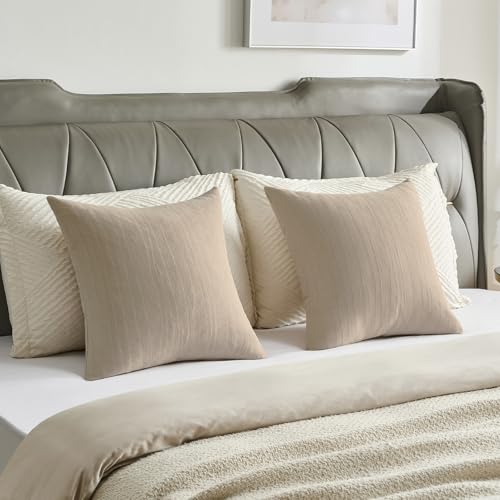 FUTEI Pack of 2 Chenille Striped Throw Pillow Covers 24x24 Inch,Beige - color: Beige, size: 24" x 24" (Pack of 2)