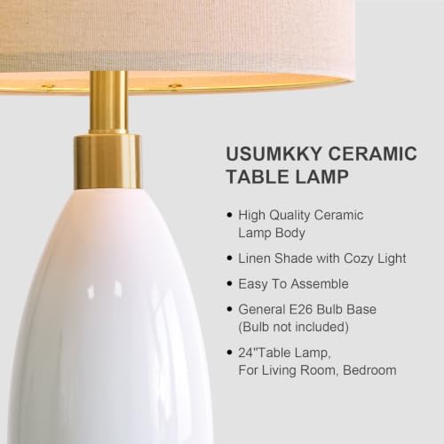 USumkky 24'' Ceramic Table Lamps Set of 2 for Bedroom Living Room White - color: 24" White-2 Pack