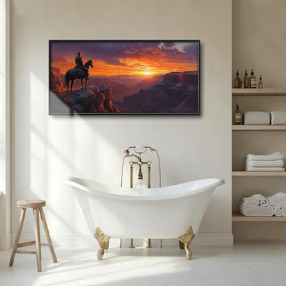 Trulave Framed Large Western Cowboy Wall Art for Living Room 60''x30'' - color: Western Cowboy, size: 60"L x 30"W