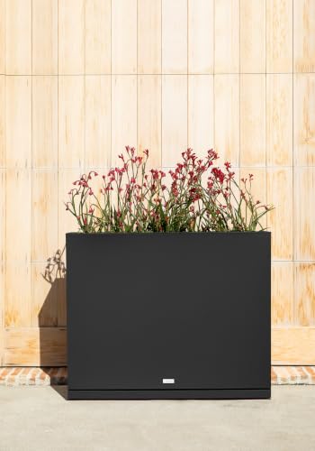 Veradek Block Series Span Planter & Drip Tray - Rectangular Outdoor Planter - color: Black, size: Medium - with saucer