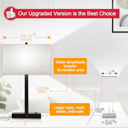 Lynnoland Set of 2 Touch Control Table Lamps with 2 USB & AC Outlet, 3-Way Dimmable Bedside Nightstand Lamps for Bedroom Living Room Nursery, 800 Lumens 5000K Daylight Bulbs Included - color: Gray Linen & Matte Black