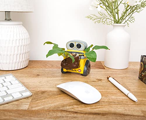 Silver Buffalo Disney Pixar WALL-E 4-Inch Ceramic Mini Planter with Artificial Succulent | Cute Small Flower Pot, Faux Indoor Plant for Desk Shelf - color: Wall-e