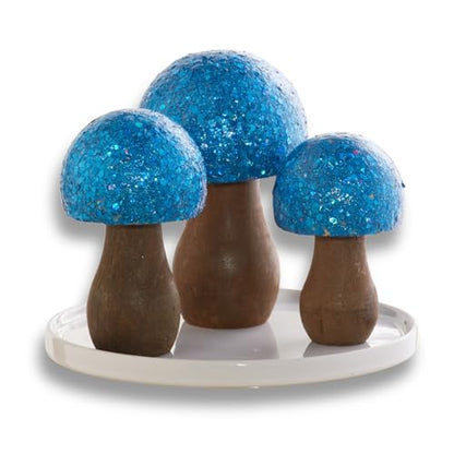 Your Heart's Content Glitter Mushrooms, Set of 3 (Blue) - color: Blue Glitz 3