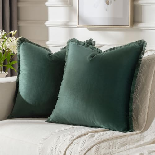 FUTEI Pack of 2 Velvet Throw Pillow Covers 24x24 Inch, Army Green - color: Army Green, size: 24" x 24" (Pack of 2)