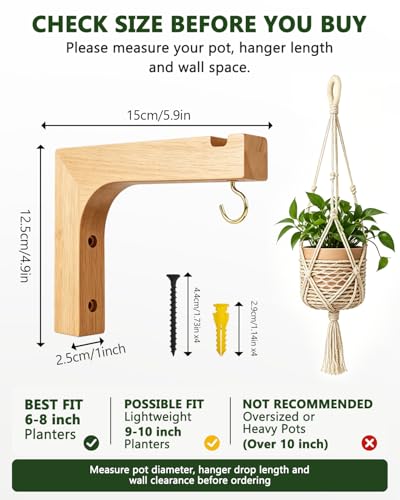 Macrame Plant Hanger, Hanging Wall Planters for Indoor Plants, Wooden Hanging Basket Hooks for Outdoor Pots Wind Chime Flower Bracket Lanterns Patio Garden Decoration (2-Pack,5-Inch) - style: 2-L Style(2Pack)