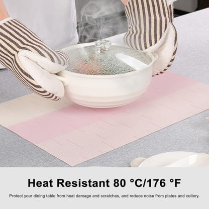 Placemats Set of 6, Vinyl Woven Heat-Resistant Place Mats - color: Beige Pink, size: Set of 6