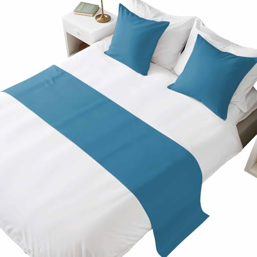 Bed Runner for Queen Size Bed, Blue Decorative Beds Runners and 2 Matching Pillow Covers Set, Modern Pure Wave Ride Beds Scarf Throw for Foot of Bedding Set for Hotel/Bedroom - color: Wave Blue, size: 83 x 20 Inch