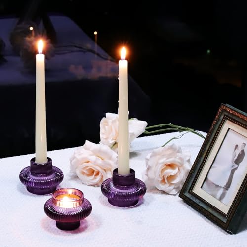 VOHO Set of 6 Purple Taper Candle Holders for Halloween Thanksgiving Gifts - color: Purple