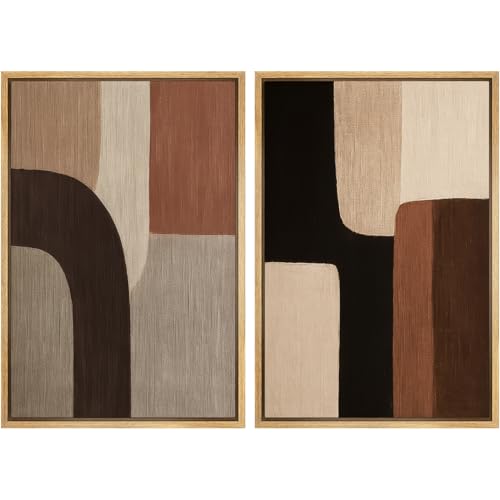 SIGNWIN Framed Canvas Print Wall Art Set Warm Neutral Abstract Geometric Brown Beige Illustrations Modern Art Minimal Boho Relax/Calm for Living Room, Bedroom, Office - 16"x24"x2 NATURAL - color: A16-2603-EDW08, size: 16"x24"x2 Panels Natural