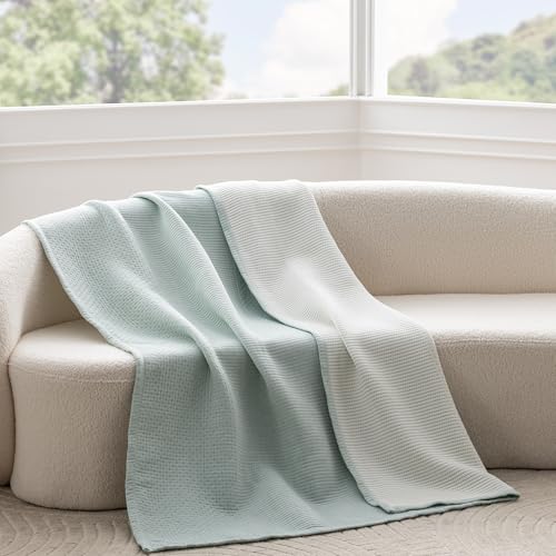 Berkshire 3-Layer Throw, Ultra Soft Lightweight Blanket with Cotton-Like Feel, All-Season Cozy Bed Cover for Couch or Bed, Machine Washable (50" x 60", Southern Blues) - color: Southern Blues, size: Throw (50 in x 60 in)