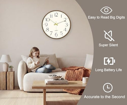 2 Pack 14 Inch Wall Clock, Silent Analog Clock Battery Operated - color: Brown Wood Grain, size: 14In-2Pcs