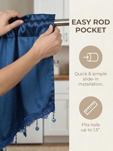Molaxhome Swag Curtain Scalloped Curtain Valance Drape Sheer Lace Panel 1pc - color: Cloth Navy