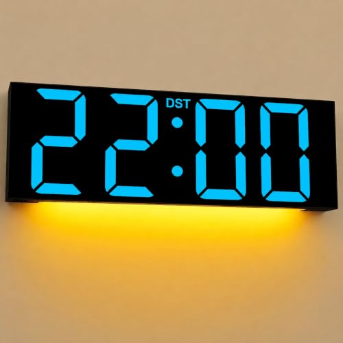 JALL 22" Large Digital Wall Clock with 7.3-inch Big LED Numbers, Wall Clock with Night Light, Auto Dimming & DST, Giant Alarm Clock for Seniors, Blue - color: Blue, size: 22 inches