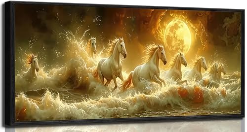 Yutjafa Large Sunset Horses Wall Art Abstract Running 8 Horses Decor painting Pictures Modern Nordic Gold Beach Posters Canvas Prints for Bedroom Office Hallway Hotel Home Decoration No Frames - color: Horse 1, size: 71"L x 24"W