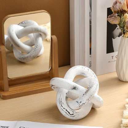 Yalikop 3 Link Wood Knot Decor Rustic Table Shelf Accents, Retro White - color: Retro White