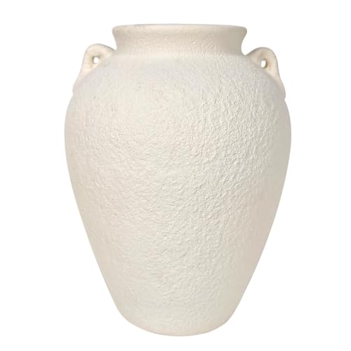10.3" Antique White Ceramic Vase with Handles, Farmhouse Decor - size: Large 10.3 In