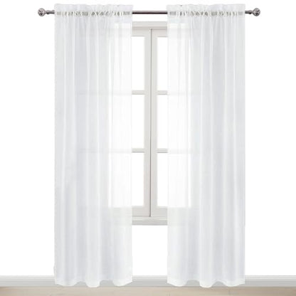 DWCN White Sheer Curtains 90 Inch Long for Living Room Rod Pocket 2 Panels - color: White, size: 42"W x 90"L (Pack of 2)
