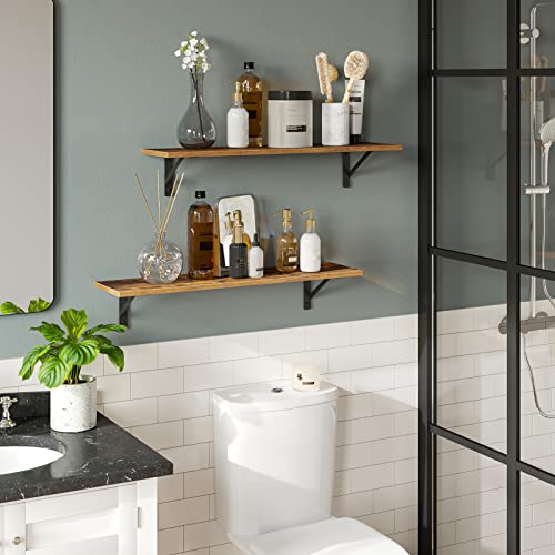 DINZI LVJ Wall Shelves, 23.6" Long Floating Shelves with Metal Brackets - color: Rustic Brown, size: 23.6 Inch