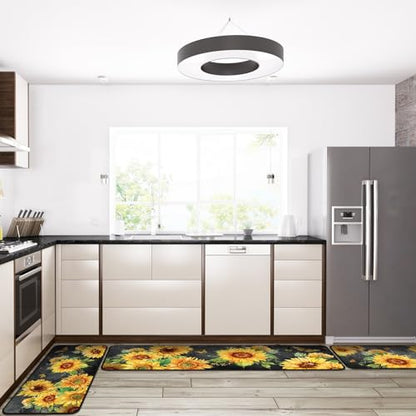 Fourluoo 3 Pcs Sunflower Kitchen Rugs and Mats Decor Set Black Sunflower - color: Sunflower