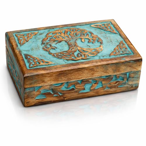 Handmade Wooden Jewelry & Keepsake Box, Decorative Storage Box, 8 x 5 Inch - color: Blue Wash Finish