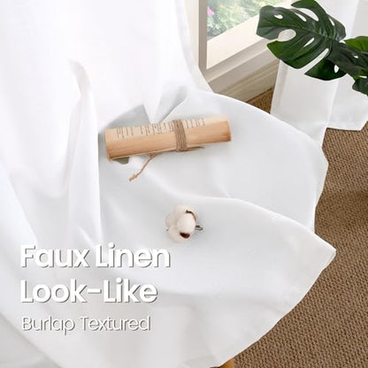 BGment Faux Linen White Curtains 63 Inch Length for Living Room - 2 Panels - color: Pure White, size: 52"W x 63"L (Pack of 2)