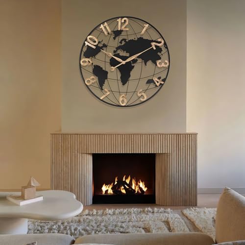 Pytha Sight 30 Inch Large Extra Giant Oversized Arabic World Map Wall Clock - color: Black Arabic, size: 30 inch