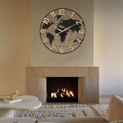 Pytha Sight 30 Inch Large Extra Giant Oversized Arabic World Map Wall Clock - color: Black Arabic, size: 30 inch