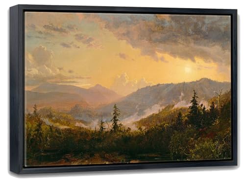 Aubeeba Sunset Wall Art Mountain Landscape Canvas Prints Artwork Decor,Vintage Framed Forest Scenery Pictures Wall Decor for Home Bedroom Bathroom 08x12 inches - color: Sunset, size: 12"L x 8"W