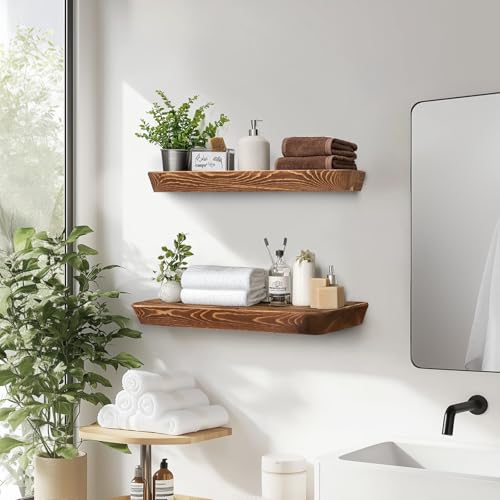 16x6.8x1.6in Slanted Solid Wood Floating Wall Shelves 2-Pack Brown - color: Brown, size: 16"-Set of 2
